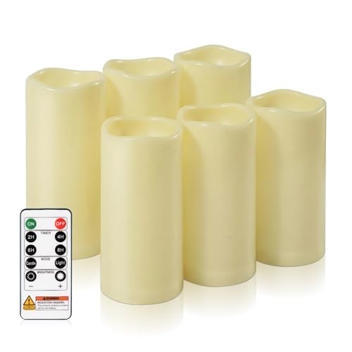 Image of Homemory 3 inch x 6 inch Waterproof Flameless Candles, Outdoor Indoor Battery Operated LED Pillar Candles with Remote Control and Timer, Plastic, Long Lasting, Set of 6