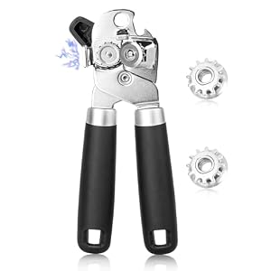 Can Opener Manual, Heavy Duty Stainless Steel Can Opener with Magnet, Smooth Edge with Sharp Blade Tin Opener Kitchen Gadgets Two Replacement Blades