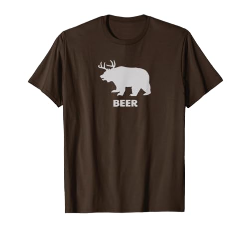 Deer Antlers + Grizzly Bear = Beer, Funny Hunting Drinking T-Shirt, Men, Brown, 3X-Large