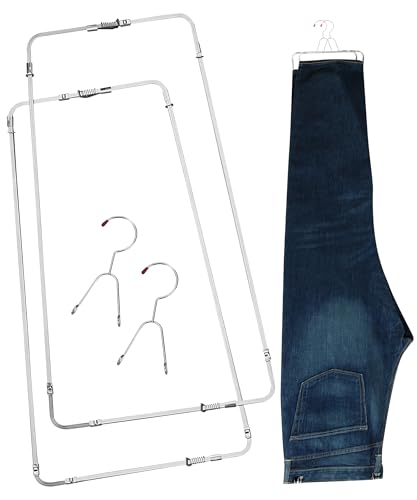 Pants Stretcher with Durable Wire Hanger – Wrinkle-Free, Perfectly Creased Drying for Jeans, Dress Pants, Slim Fit, Chinos, Slacks & Cargo. Adjustable Stretchers for Optimal Fit.