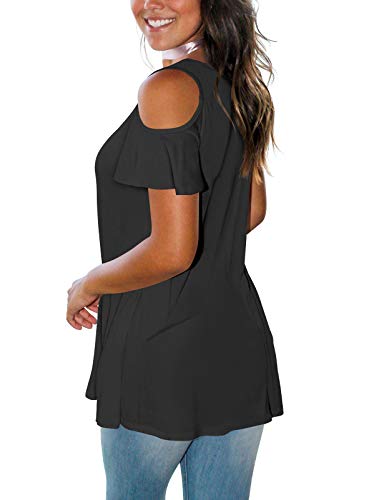 Oustdoze Women's Cold Shoulder Casual Short Sleeve Tunic Tops Round Neck Summer Blouse #TOP1