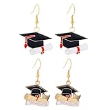 2 Pair Graduation Earrings for Women Bachelor Cap Dangle Earrings Masters Degree College High School Congrats Jewelry Graduation Gifts for Her