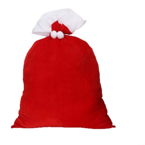 Gettimore Sacchetti regalo di Natale in velluto con bordo finto e pompon, spaziosi sacchi per giocattoli per bambini e tesori delle vacanze (L)