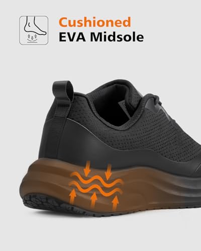 Image of KESCOO Wide Toe Box Non Slip Work Shoes for Men Food Service Kitchen Restaurant Chef Shoes Cushioned Water-Resistant Slip-Resistant Walking Sneakers Black