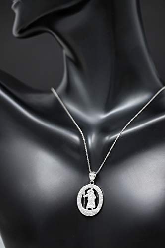 Sterling Silver Saint Christopher Pray for Us Oval Charm Pendant Necklace4