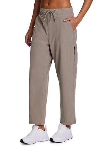 Avalanche Women's Ankle Pant Fleece Lined Hiking Pant with Pockets for Women, Stretch Woven/Fleece Drawstring Waist Weekend Pant with Zipper Pocket Driftwood S