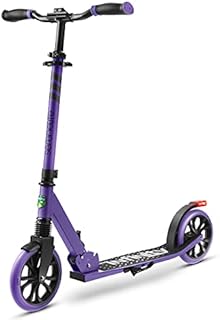 Folding Kick Scooter for Adults and Kids – Boys and Girls Freestyle Scooter with Big Wheels, 1-Kick Open Mechanism, Anti-Slip Rubber Deck and LED Light – Folding Grips Handlebar Adjusts to 3 Heights