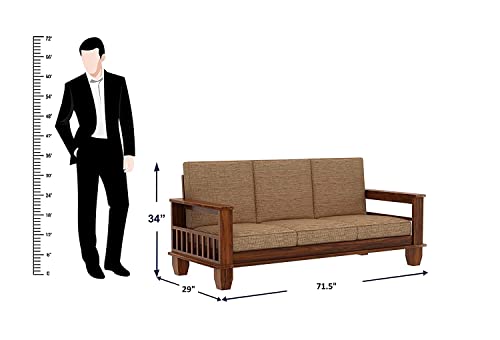 Image of K L FURNITURE Wooden Solid Sheesham Wood 5 Seater Sofa Set With Cushions (5 Seater Sofa | (3+2) Honey Finish, Brown