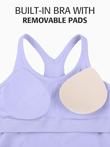 Image of ATTRACO Ribflex Ribbed Workout Crop Tops with Built in Bra for Women Yoga Racerback Tank Top Slim Fit