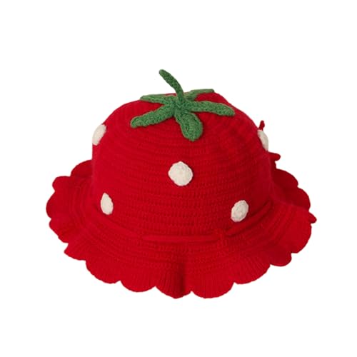 TRURENDI Baby Girls Knitted Strawberry Hat Strawberry Crochet Knitted Winter Hat Breathable Warm Hat (AA-Red ONE Size)