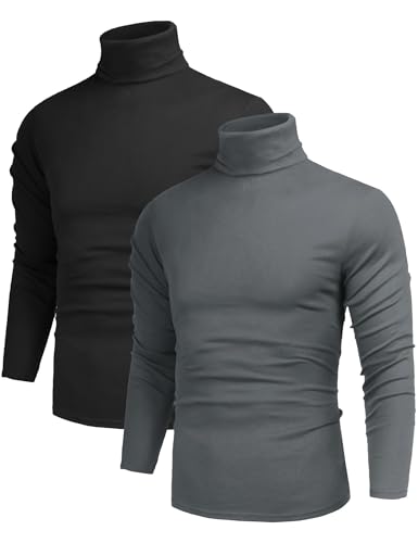 Poriff Men's Casual Turtleneck Pullover Tops Slim Fit Long Sleeve Basic Lightweight Sweaters