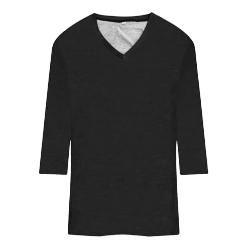 Camisetas femininas de manga 3/4 2024, cores sólidas, básicas, casuais, soltas, gola V, modernas e c