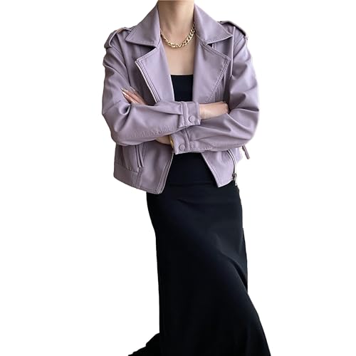 Manteau court en similicuir pour femme DGKaxiyaHM violet taille S