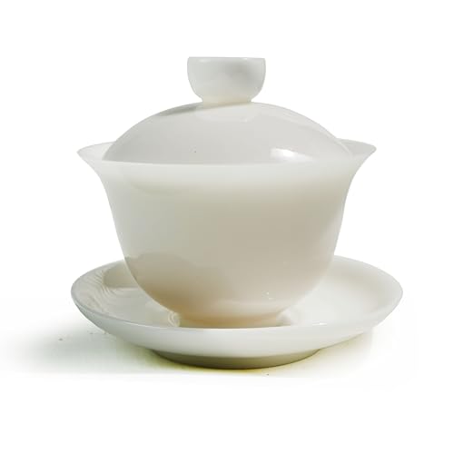 Image of Liang baobao Ice Jade White Porcelain Gaiwan,5oz Teacup Suet-fat Jade Porcelain Chinese Tea Cup Set for Gongfu Tea (white)