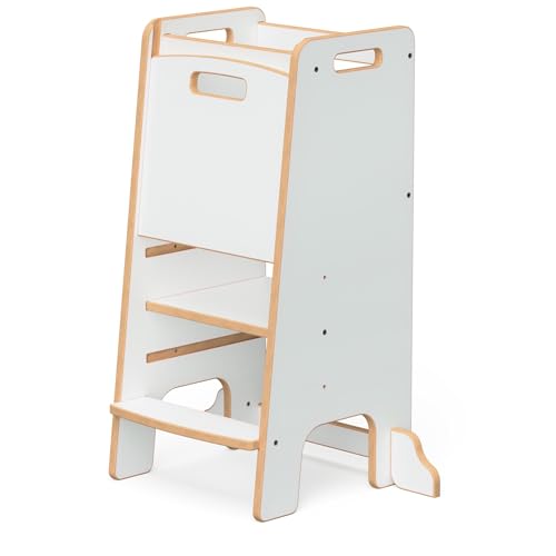 Torre de aprendizaje Montessori – ayudante de cocina de MDF de 18 mm, altura regulable (23/33/43 cm), capacidad de carga de 60 kg, barandilla de seguridad estable, soporte seguro, fácil de limpiar