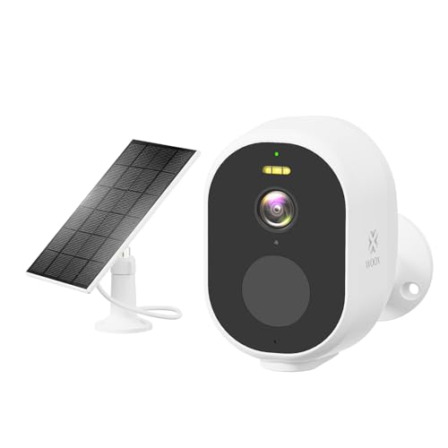 Woox Camara Vigilancia WiFi Exterior Solar 2.5K 4MP, Cámara Vigilância sin Cables con Batería, Visión Nocturna en Color, Detección PIR de Personas, IP65, 2.4GHz (Blanco)