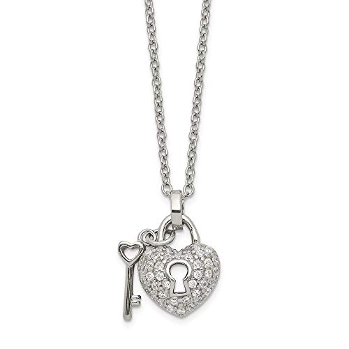 925 Sterling Silver Cubic Zirconia Cz Heart Lock Key 2in. Extension Chain Necklace Pendant Charm Love Fine Jewelry For Women Gifts For Her