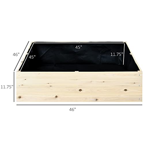 Outsunny Wooden Raised Garden Bed Kit, Elevated Planter Box With Bed Liner For Backyard, Patio To Grow Vegetables, Herbs, And Flowers, 4' X 4' X 12" #TOP2