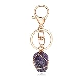 MANIFO Natural Amethyst Raw Crystal Keyring Healing Crystals Rough Raw Stones Wire Wrapped Gemstone