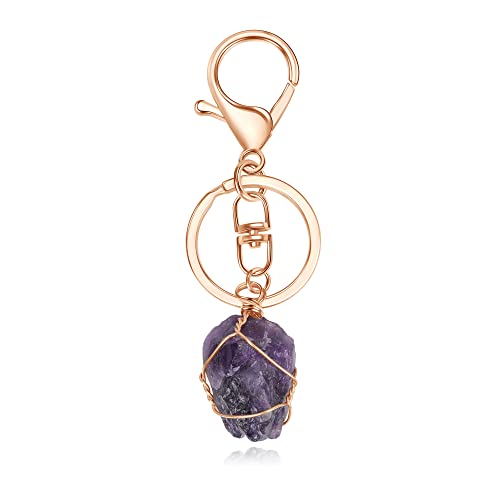 Manifo Natural Amethyst Raw Crystal Keyring Healing Crystals Rough Raw Stones Wire Wrapped Gemstone Keychain Charm #TOP5