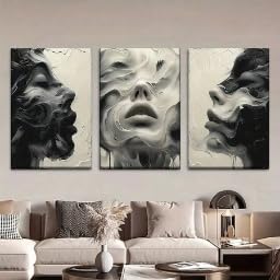 Affiches et impressions haut de gamme visage de femme abstrait, triptyque encadré 40x60