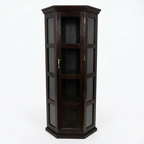Image of SONA Art & Crafts Astro Sheesham Wooden Crockery Cabinet with Glass Door | Solid Wood Multipurpose Storage Cabinets for Living Room Home & Kitchen | Book Shelf Wooden - Walnut Finish