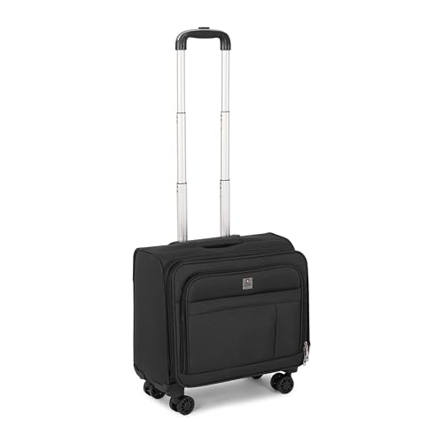 Image of SWISS MILITARY Parker Pro 48L Laptop Overnighter Trolley Bag 15.6 inch Business Cabin Luggage with 360 Degree Wheels Aluminium Trolley Utility Pockets Office Commutes Business Trips Airport Travel-Black