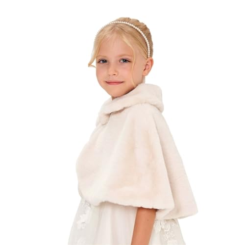 Girls Faux Fur Shawl Wraps Princess Bolero Shrug Winter Warm Cozy Cape Party Wedding Dress Up4
