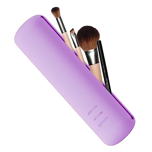 FVION Soporte para Brochas de Maquillaje de Viaje, Bolsa de Cepillos Cosméticos de Silicona, Organizador de Maquillaje para Brochas con Cierre Magnético (Morado)