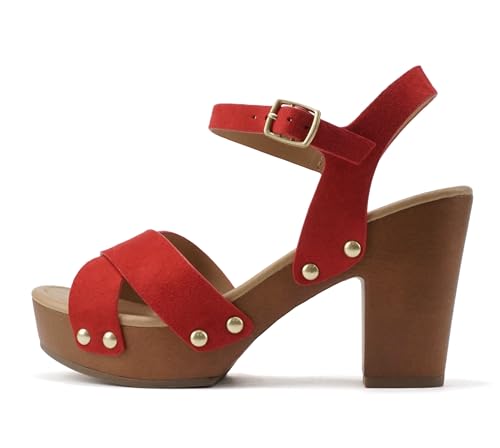 Image of Soda MIGUEL ~ Women Crisscross Band Fashion Chunky Platform Block Mid Heel Sandal with Ankle Strap and Stud