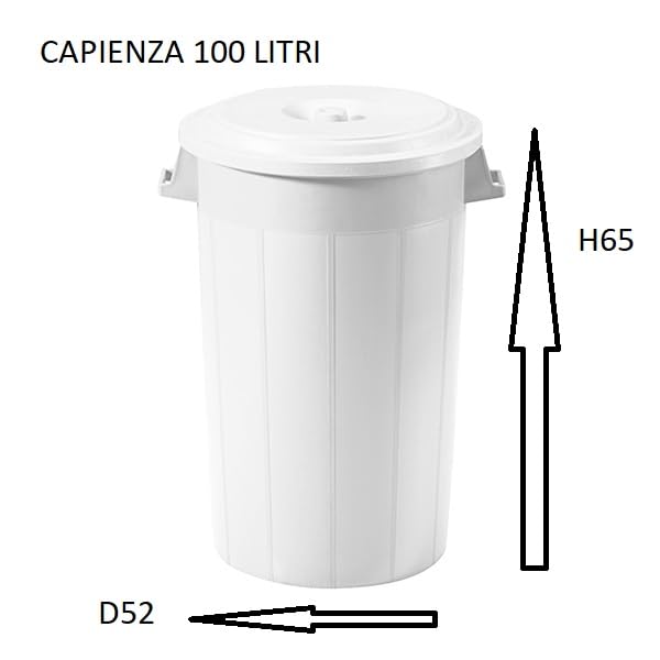 Bidone portarifiuti BIANCO con coperchio antirandagismo industriale 100 litri pattumiera CON MANICI giardino locali commerciali