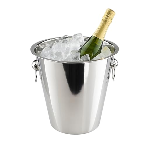 Chabrias 5 Litre Polished Stainless Steel Champagne & Wine Ice Bucket – Durable Double-Wall Drinks Cooler with Carry Handles | Professional Bar & Home Entertaining Bucket (1 Pack)