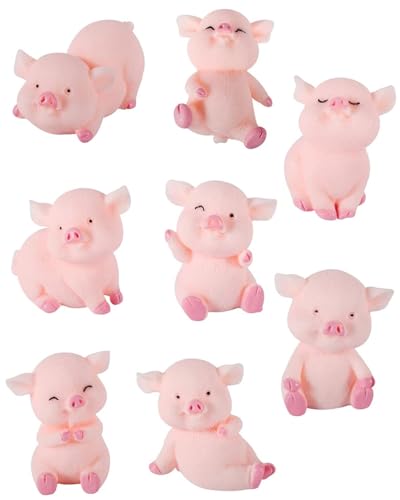SCJJZ 8 pcs kleine Glücksschweine Glücksschweinchen Mini Schweinchen 3.5 cm Glücksbringer Tischdeko Prüfung glückspüppchen für DIY Handwerk Kuchen Dekoration Fee Garten Decoratino