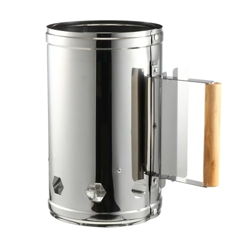 DOITOOL Ciminiera Accendifuoco Barbecue in Acciaio con Manico in Legno Isolante Avvio Rapido Carbonella per Esterna Accensione Sicura e Antiruggine