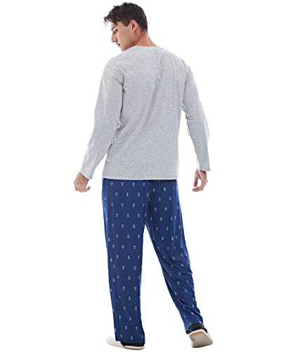 Image of Yoimira Mens Soft Pajama Set Short /Long Sleeve 2 Piece PJs with Pockets | Men's short /long sleeve pajama set, soft 2 piece PJs with pockets for sleepwear, loungewear, relaxing at home and nightwear