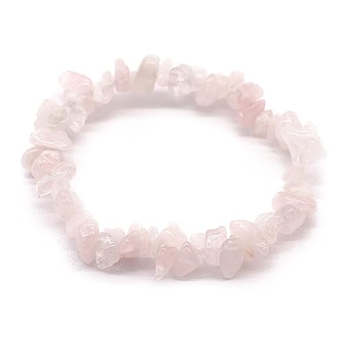 Bountiful Harvest Chip Stone Bracelet - Polished Gemstone Chip Bracelets for Stylish Stacking & Crystal Energy - Aventurine, Rose Quartz, Amethyst & More (13 Variants) (Rose Quartz, 1 Bracelet)