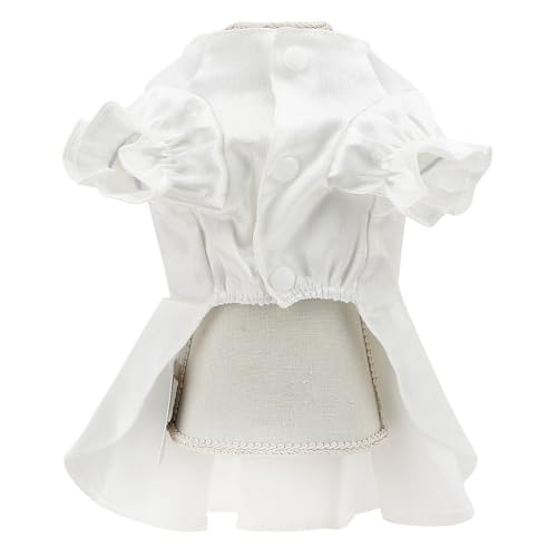 SMALLLEE_LUCKY_STORE Satin Hochzeitskleid für kleine Hunde Eleganter Prinzessin Rock mit Schleife und Perle Tutu Kleid mit Puffärmeln