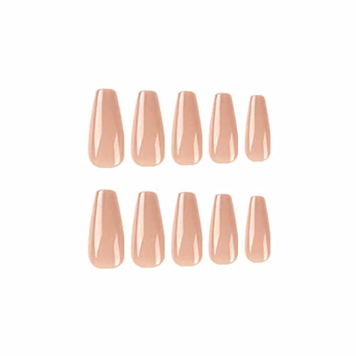 Foccna Coffin Press On Nails Nude Long False Nails Acrylic Artificial Nails Simple Glossy Fake Nails With Glossy Ballerina Nails For Women And Girls,24Pcs #TOP3