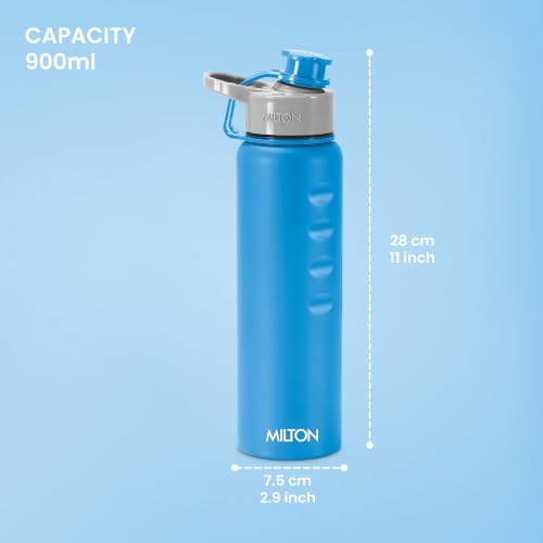 Image of MILTON Gripper 1000 Stainless Steel Water Bottle, 900 ml, Blue | Leak Proof | Easy Grip | Light Weight | Easy to Carry