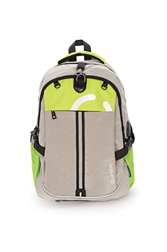 OLUFSENKids - Mochila Infantil BONN - Con red desmontable porta balones y porta casco - Hebilla antirrobo y Compartimento para tablet y PC 15,6" - Respaldo y hombreras robustas - Color Gris y Verde Cover