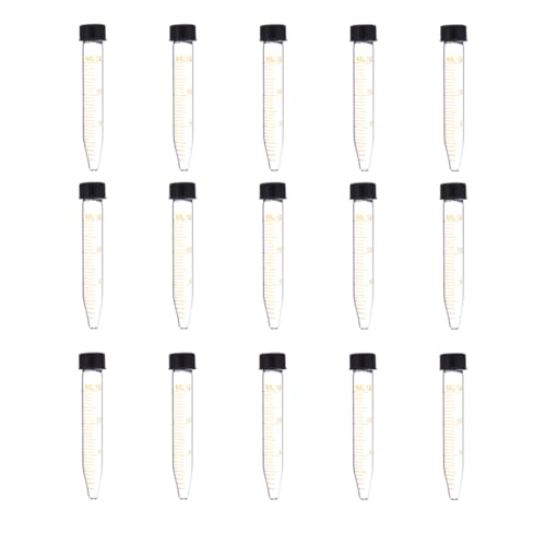 Luxshiny 15 ml Zentrifugenröhrchen aus Glas mit Schraubverschluss Spitzboden 15 Stück für Laborproben und Präzise Messungen Transparent mit Dichtungskappen Geeignet für Biochemie