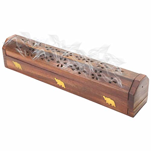 SUL Wooden Incense Burner Tray for Incense Sticks and Cones with Storage Compartment Ash Catcher with Brass Inlay Ideal for Aromatherapy Meditation,Yoga Ornamental piece for Home (ELEPHANT) - Image 4