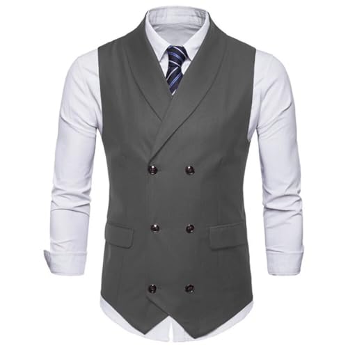 Men's Vest Solid Color Double Button Lapel Wedding Banquet Business Office Casual Suit Vest