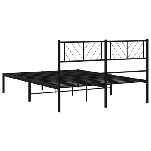 Bettgestell mit Kopfteil Metallbett Bed Frame Bettgestell Bettrahmen Kopfteil Bett Tagesbett Metall Schwarz 150x200 cm - 372181 – Bild 8