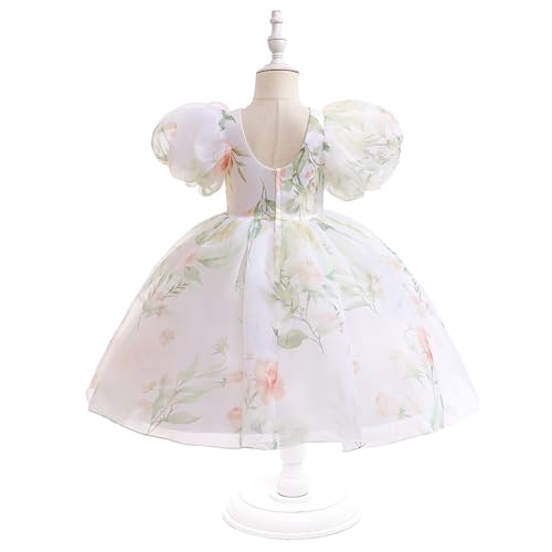 Girls Floral Printed Bubble Sleeve Puffy Gown Dress Dress Flower Girl Wedding Girls Christmas Size 162