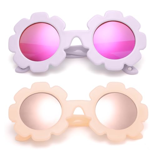 Image of Hycredi Flexible Bendable Flower Baby Polarized Sunglasses with Strap for Newborn Infant Girls Age 0-24 Months