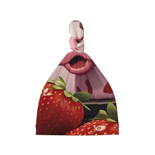 Pink Cow with Strawberries Print Newborn Baby Hat, Soft Top Knotted Beanie Cap, Cute Infant Headwear for 0-6 Months Welcome Party