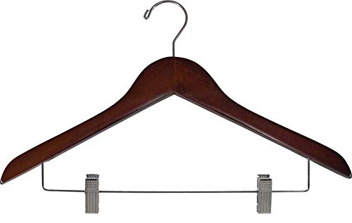 Petite Walnut Wooden Combo Skirt Hanger with Clips in 15