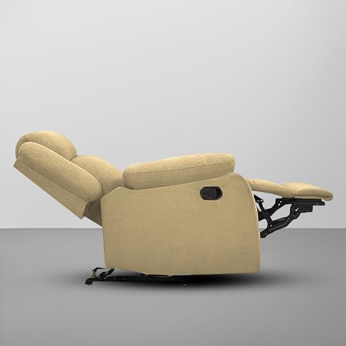 Image of Kayro Comfy Fabric | 1 Seater Recliner Sofa, Premium Fabric Upholstery, Soft Padded Body with Comfortable Cushions, Manual Recliner Chair for Living Room & Home Relaxation | Cream