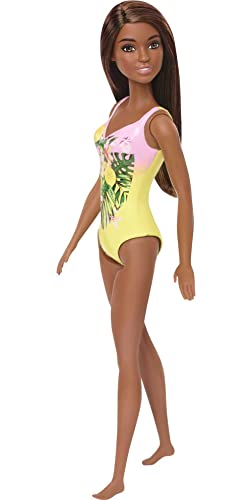 Muñeca Barbie con traje de baño floral rosa y amarillo miniatura 4